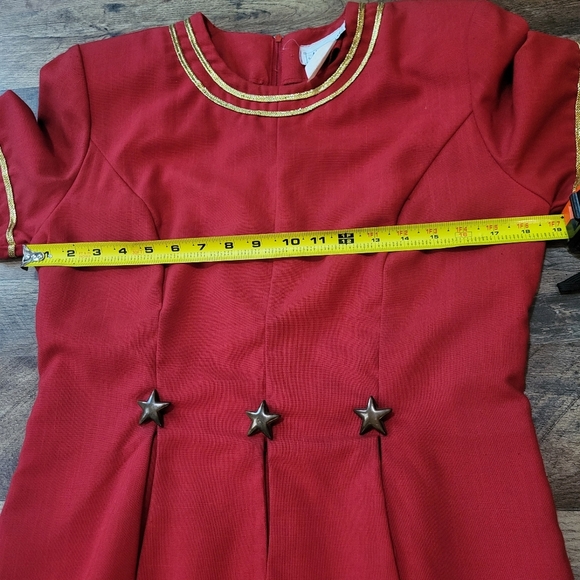Mrs.Dorby Women's Vintage 80s Gold and Red Star Embellished Zip-Up Dress 12 - Picture 6 of 11